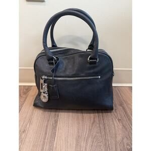Michael Kors Black Leather Satchel Dome Bag w/ Working Lock & Key Charm
